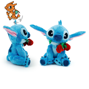 STITCH - Peluche Stitch avec Rose - 25cm