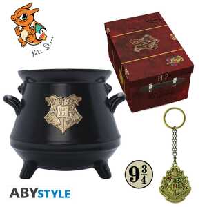HARRY POTTER -Pck premium Mug 3D+Porte-clés 3D+Pin's Valise Poudlard*