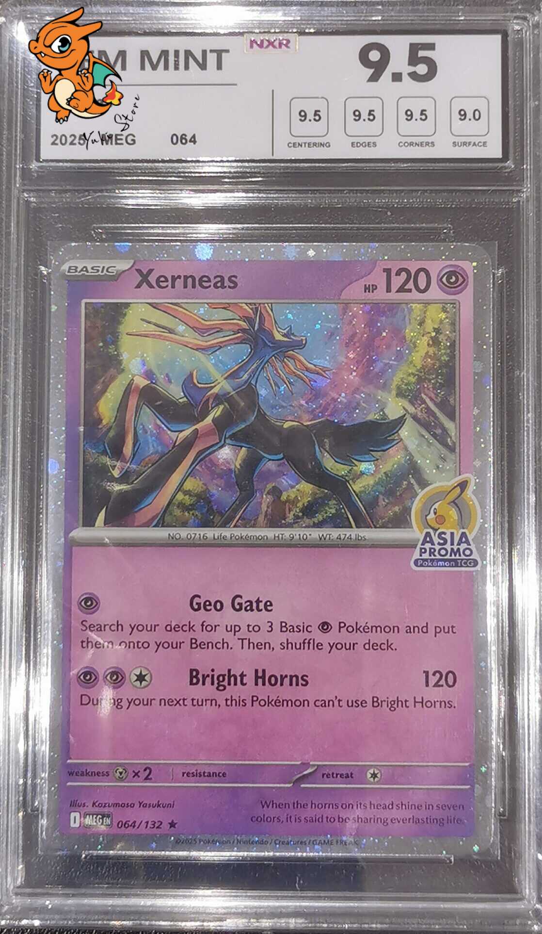 Xerneas Stamp Asia Promo - Méga-Évolution - 064/132 - NXR 9.5 - Anglais