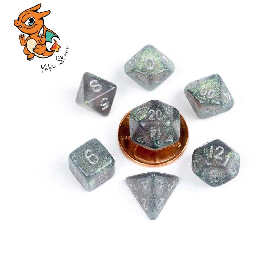 FanRoll - Set de 7 mini dés Stardust Gris chiffres argentés